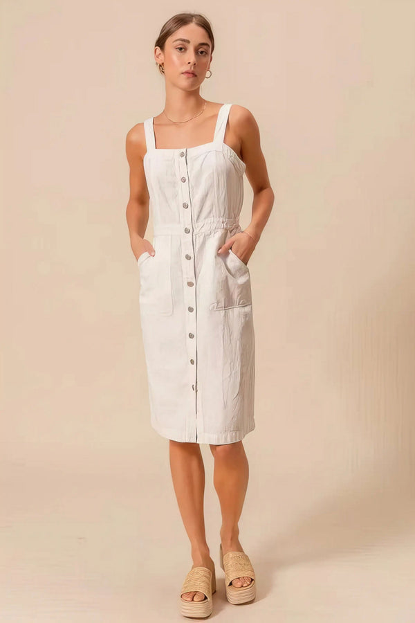 So Me Button Down Pocket Front Pinafore Dress.