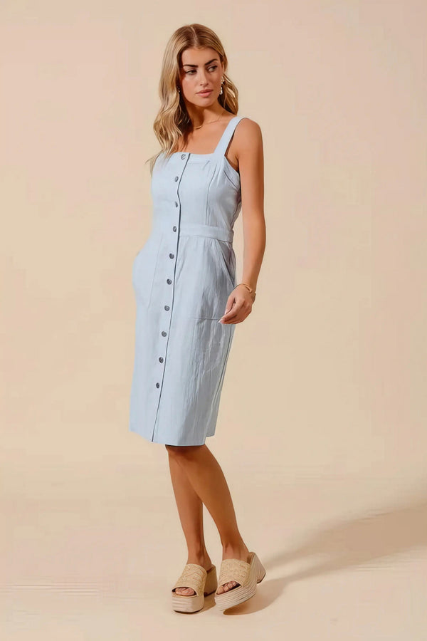 So Me Button Down Pocket Front Pinafore Dress.
