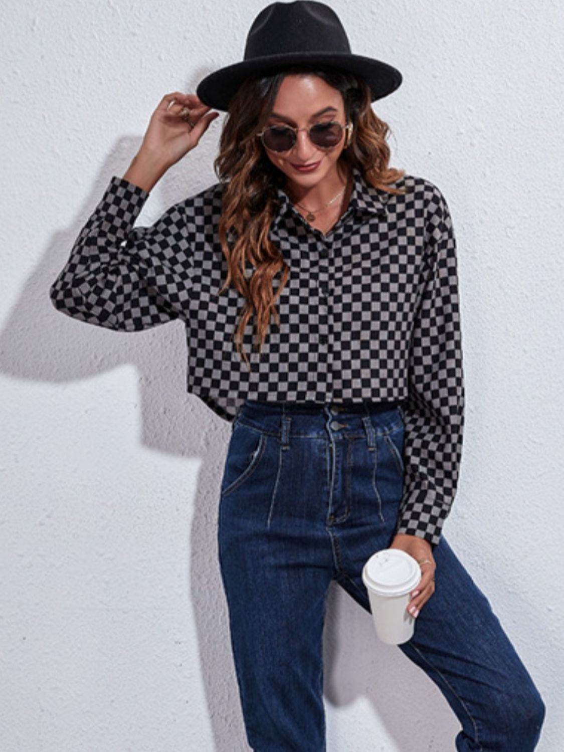 Button down printed cropped jacket with high-low hem.