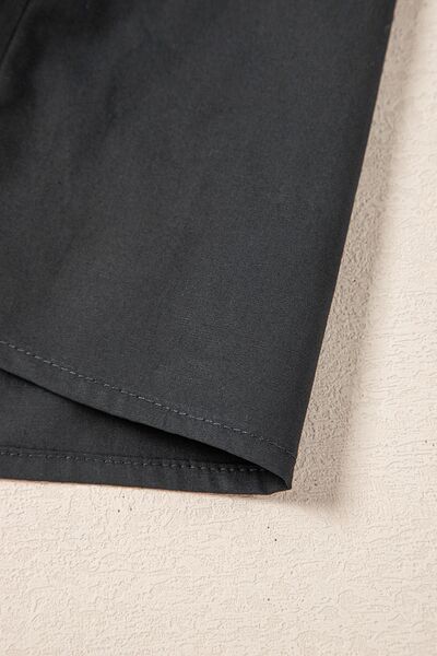 Button Down Puff Sleeve Ruffle Hem Dress.