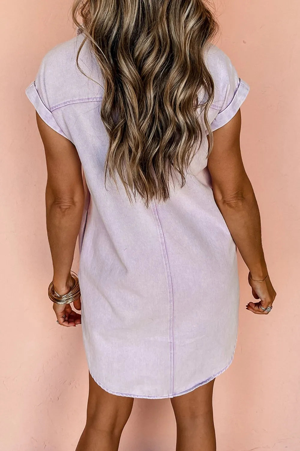 Button Down Short Sleeve Denim Dress.