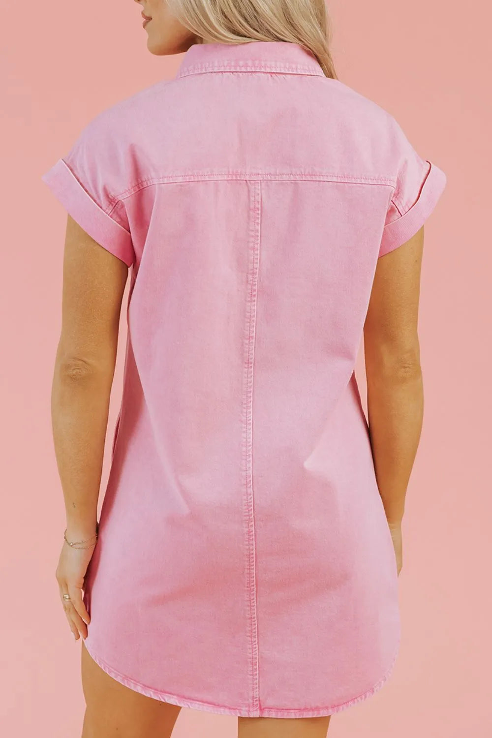 Button Down Short Sleeve Denim Dress.