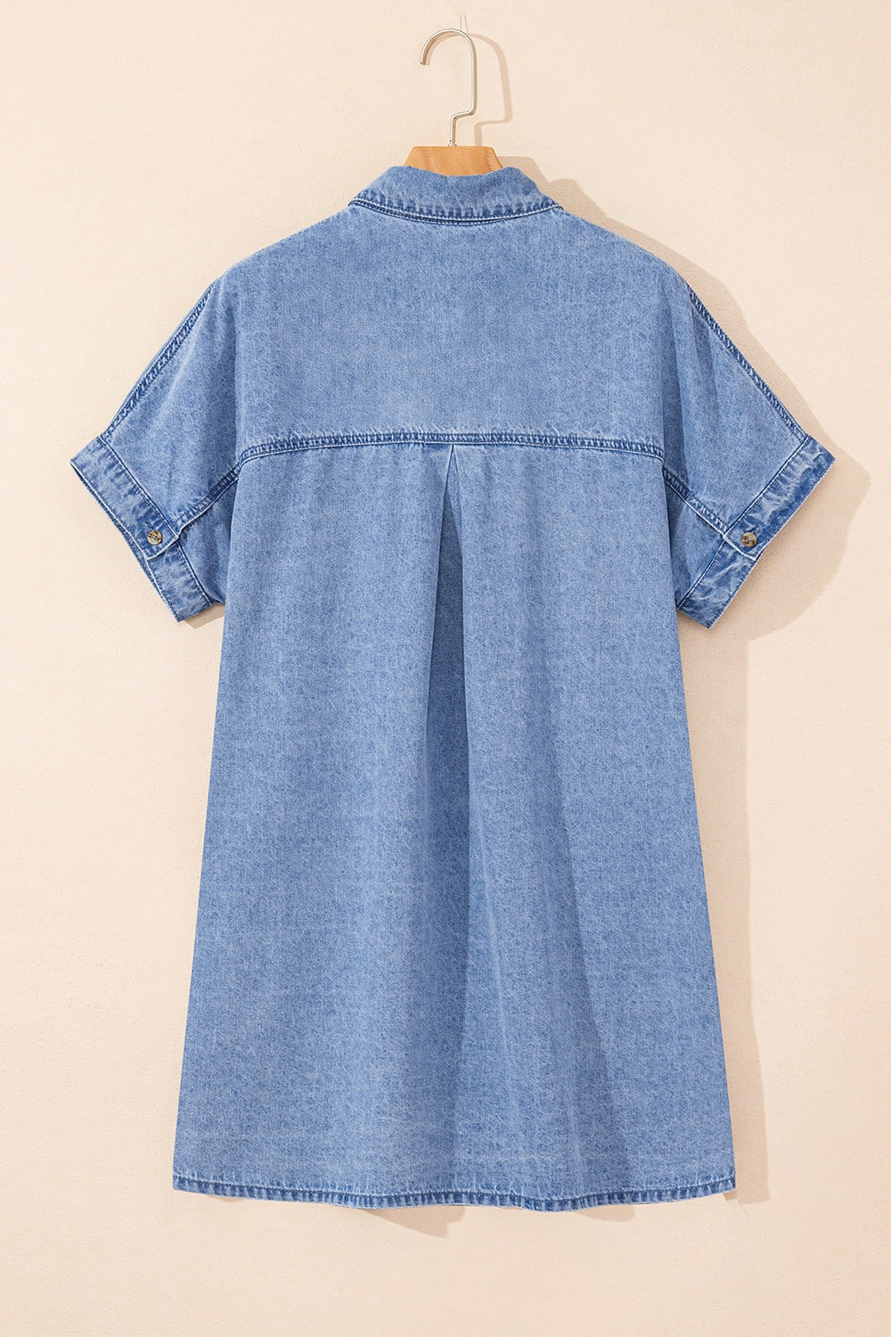 Button Down Short Sleeve Denim Dress.