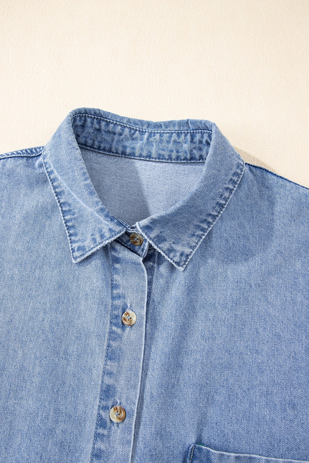 Button Down Short Sleeve Denim Dress.