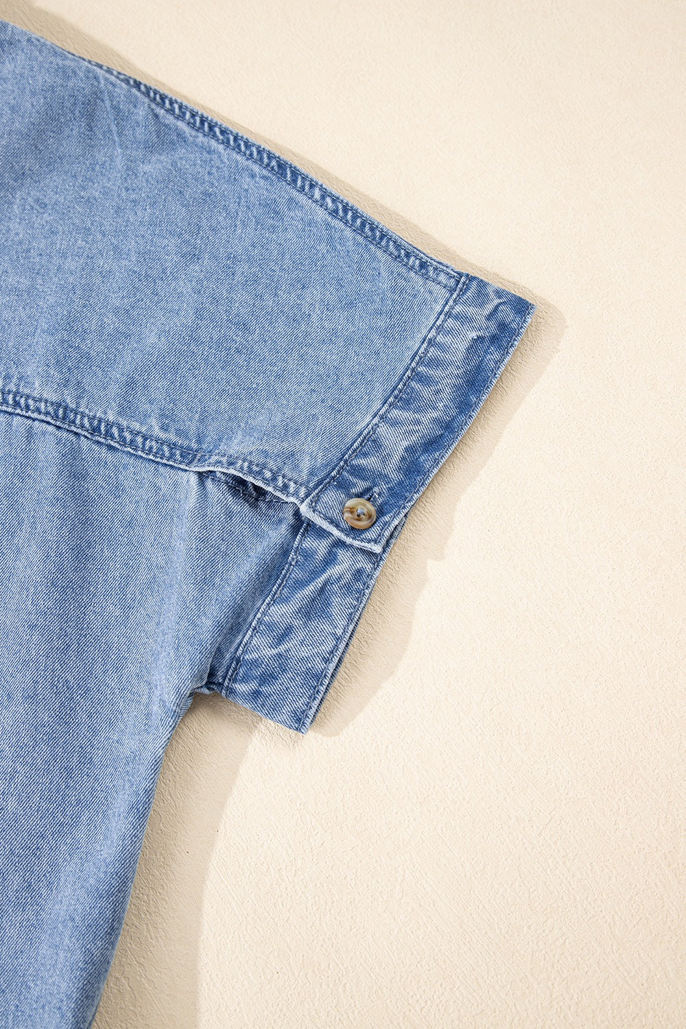 Button Down Short Sleeve Denim Dress.