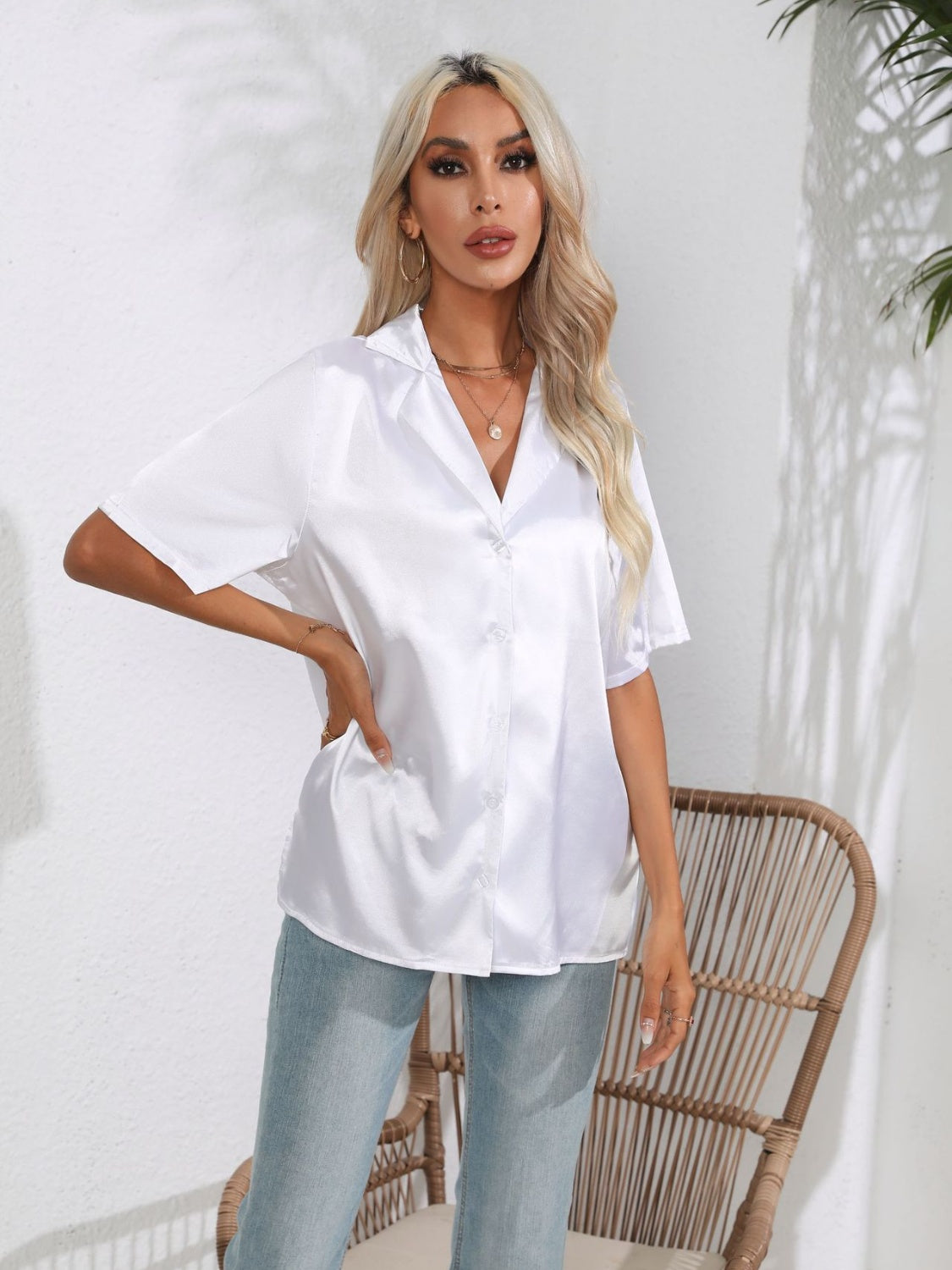 Button down short sleeve shirt.