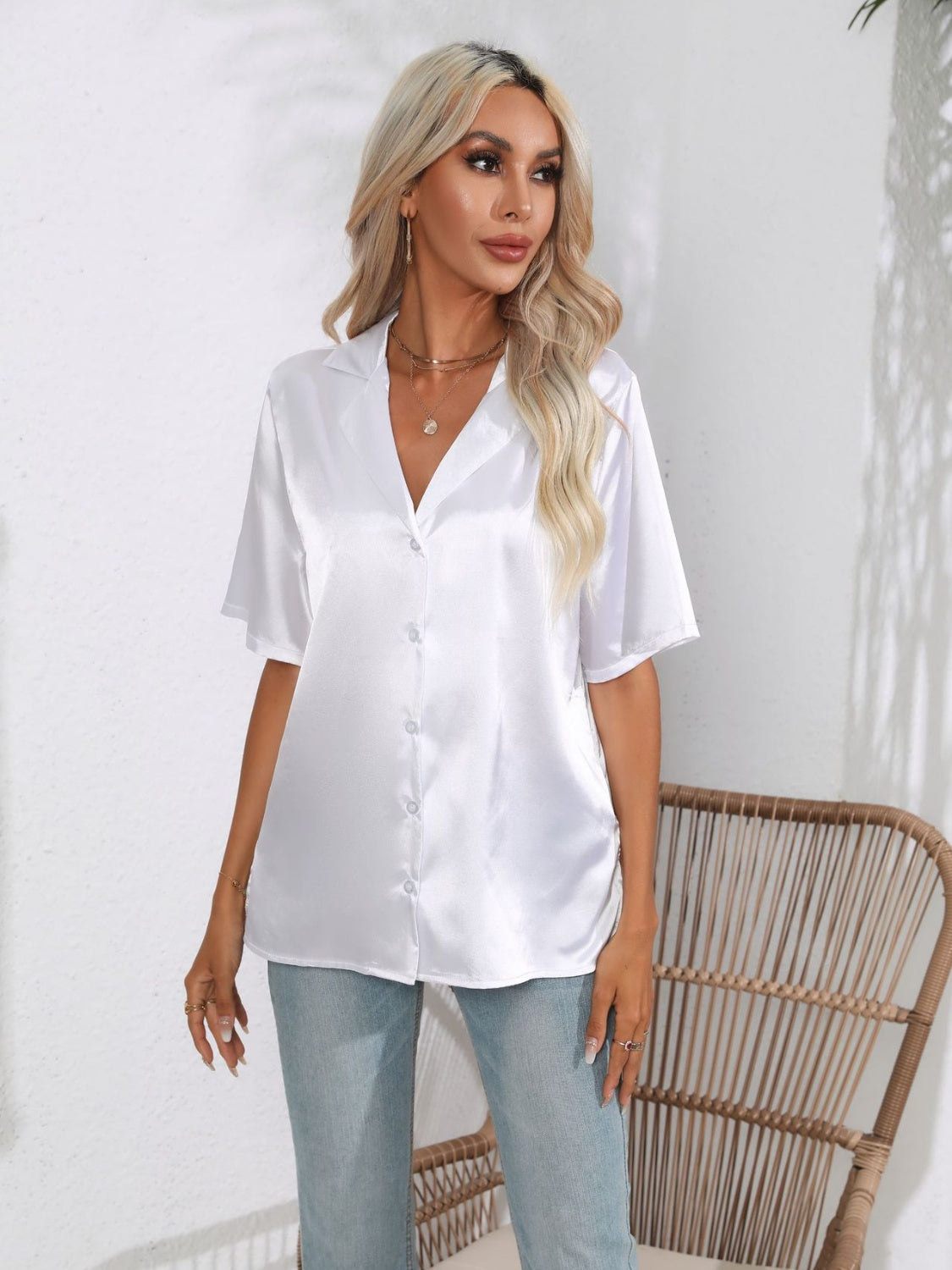 Button down short sleeve shirt.