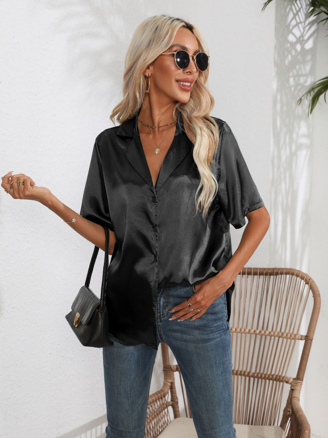 Button down short sleeve shirt.