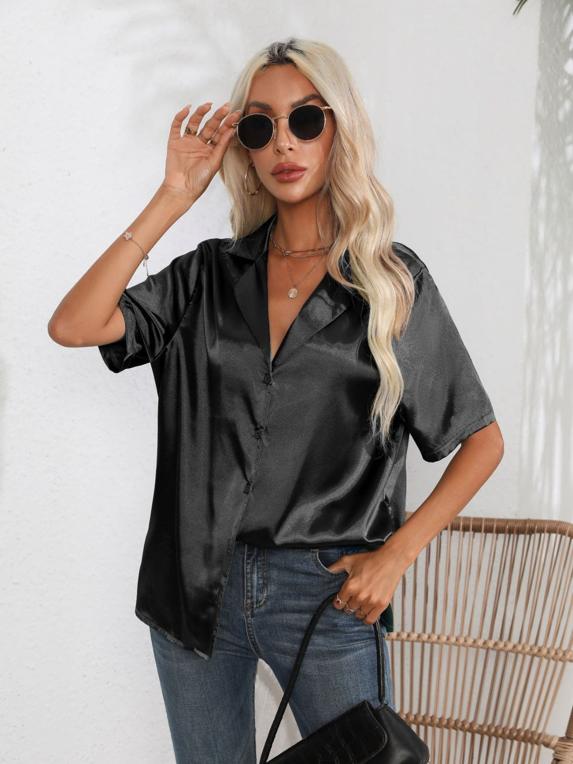 Button down short sleeve shirt.