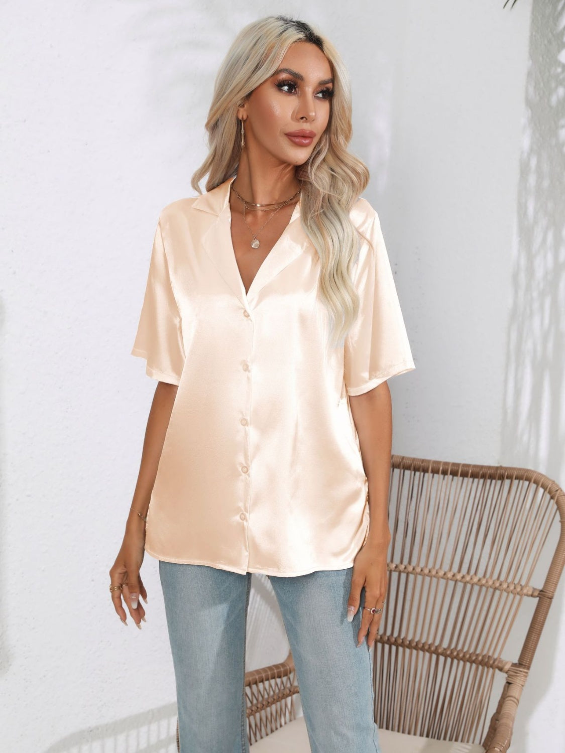 Button down short sleeve shirt.