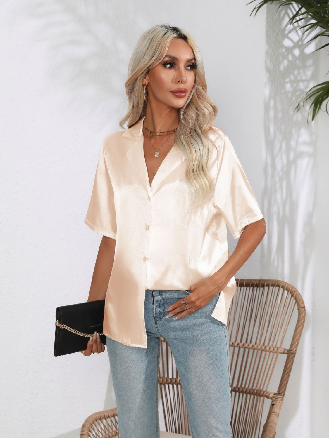 Button down short sleeve shirt.