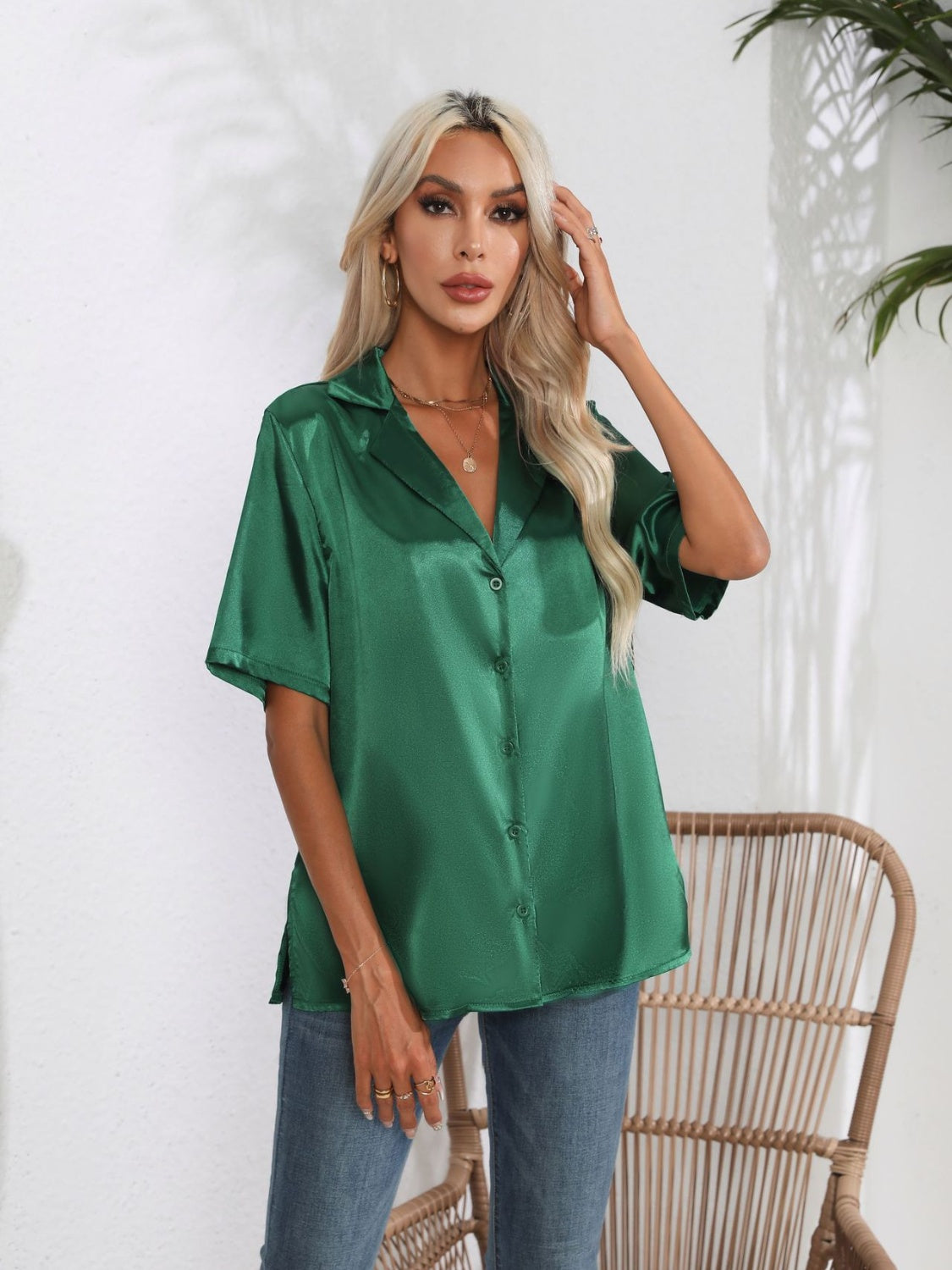 Button down short sleeve shirt.