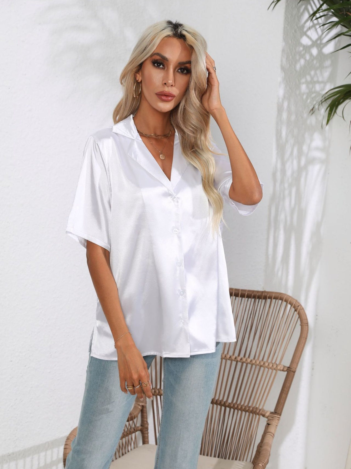 Button down short sleeve shirt.