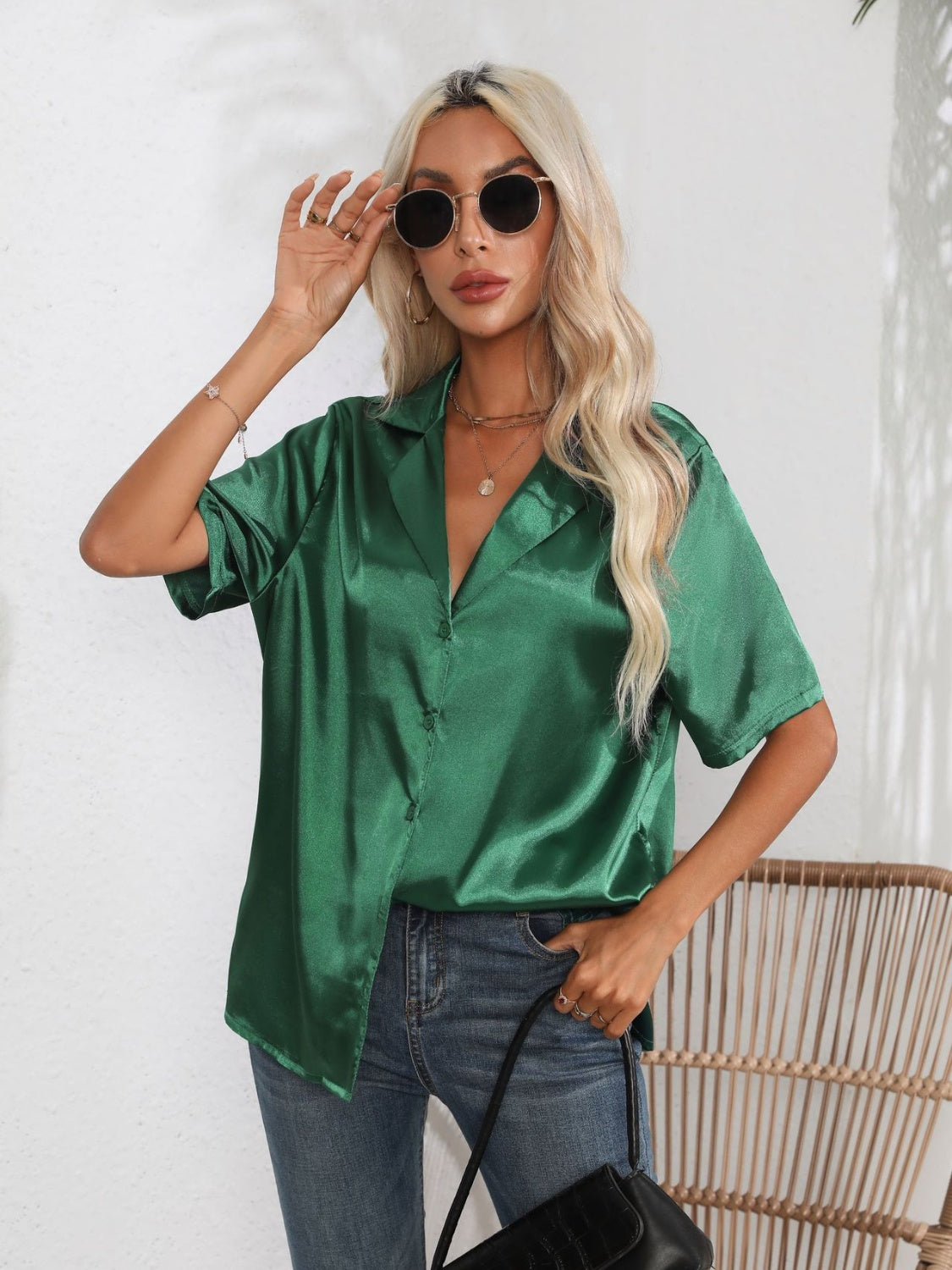 Button down short sleeve shirt.
