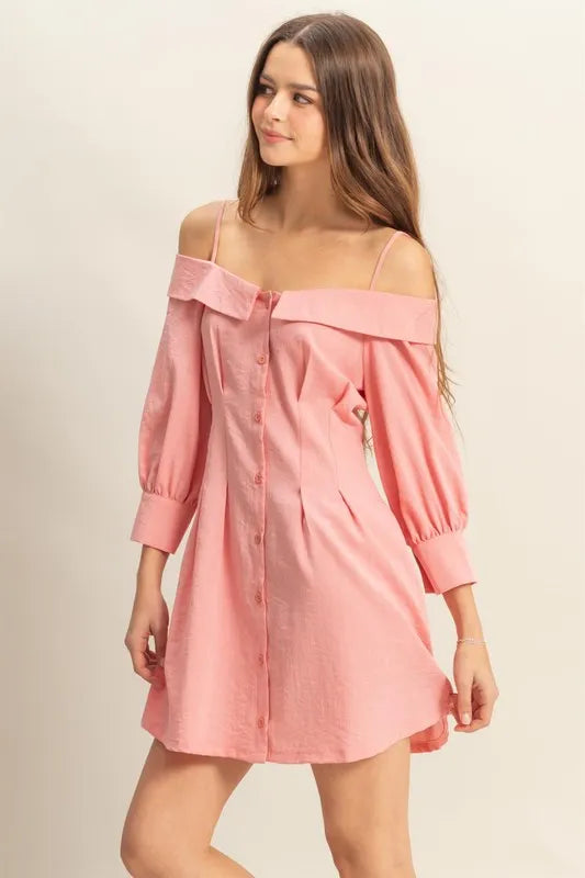 Hyfve Button Down Spaghetti Strap Mini Dress with Pockets.
