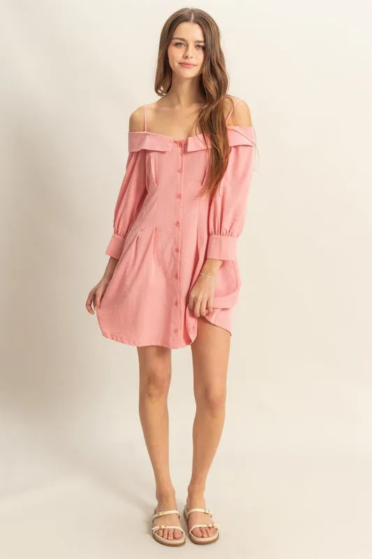 Hyfve Button Down Spaghetti Strap Mini Dress with Pockets.