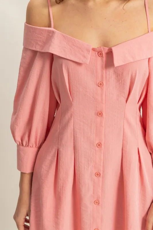 Hyfve Button Down Spaghetti Strap Mini Dress with Pockets.