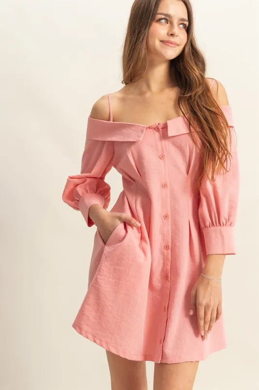 Hyfve Button Down Spaghetti Strap Mini Dress with Pockets.