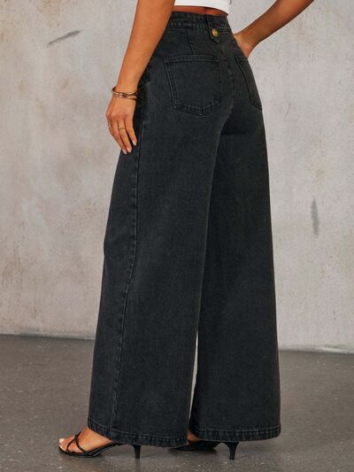 Button Down Vest and Wide Leg Jeans Denim Set.