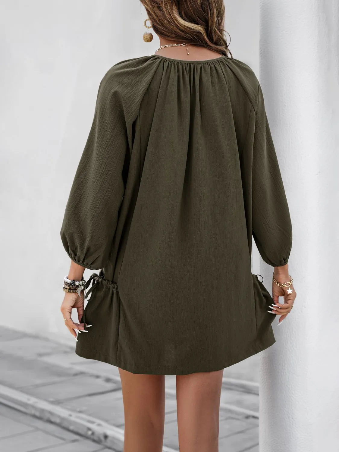 Button Front Balloon Sleeve Dress.