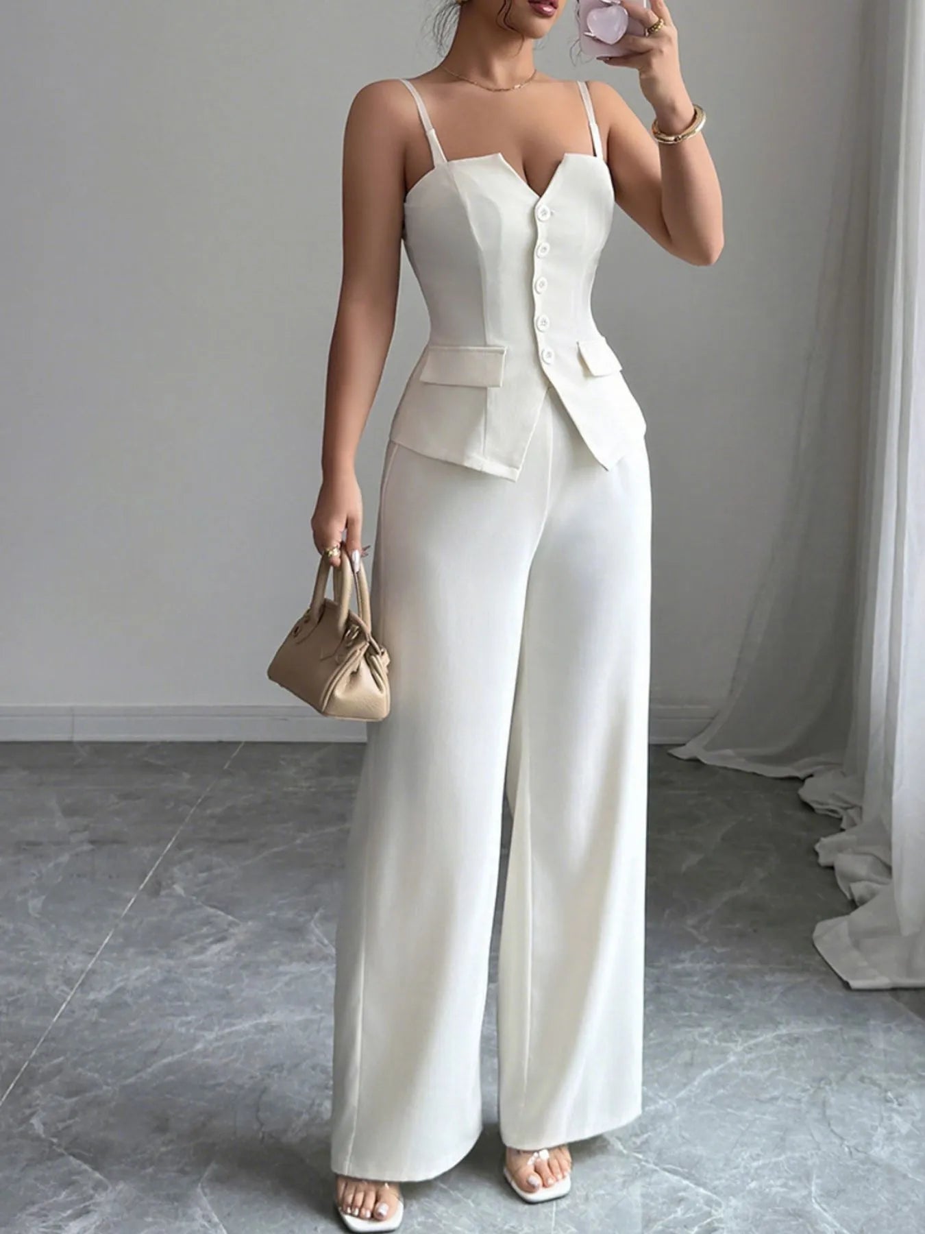 Button Front Cami and Pants Set.