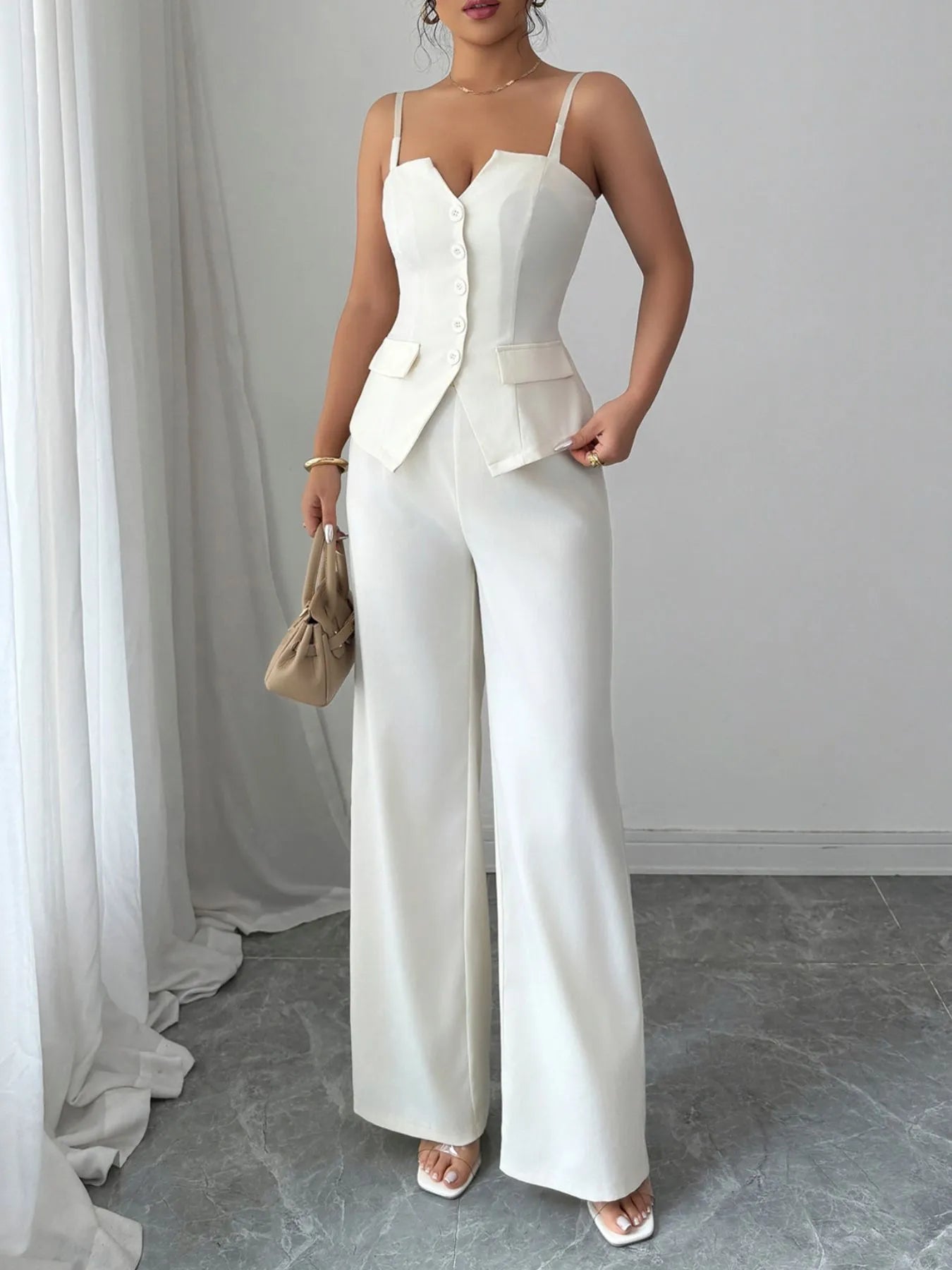 Button Front Cami and Pants Set.