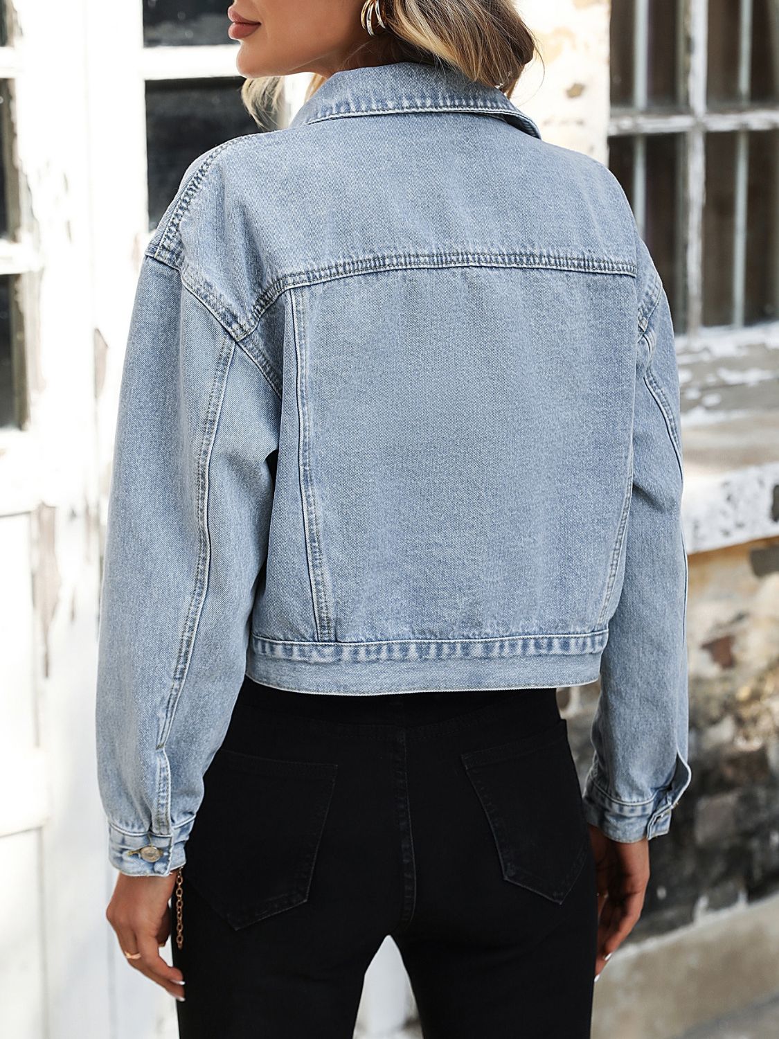 Button up denim jacket with chest pockets.