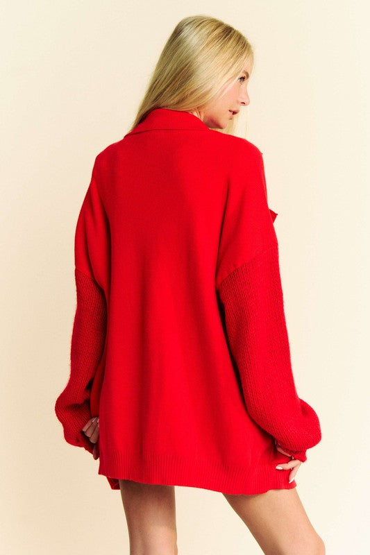 Button up dropped shoulder cable-knit cardigan with pockets.