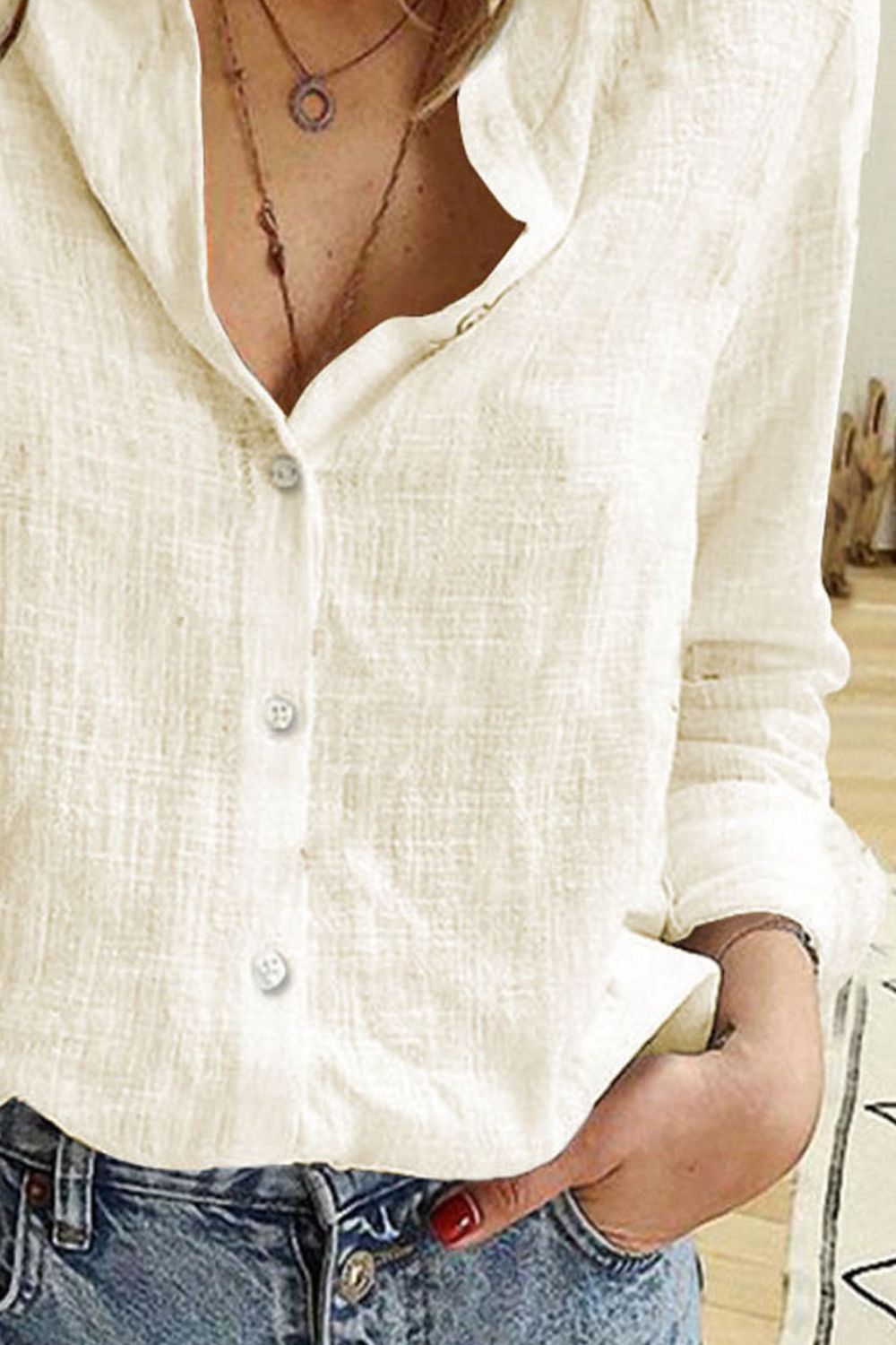 Button up long sleeve shirt.