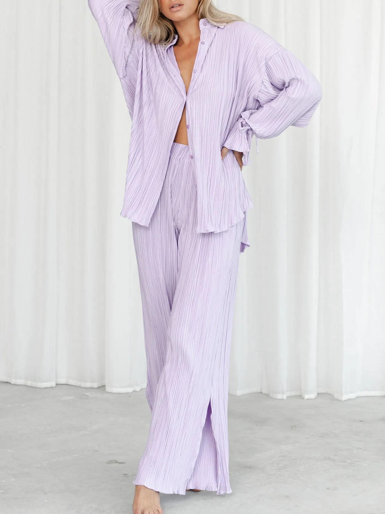 Button Up Long Sleeve Top and Pants Set.