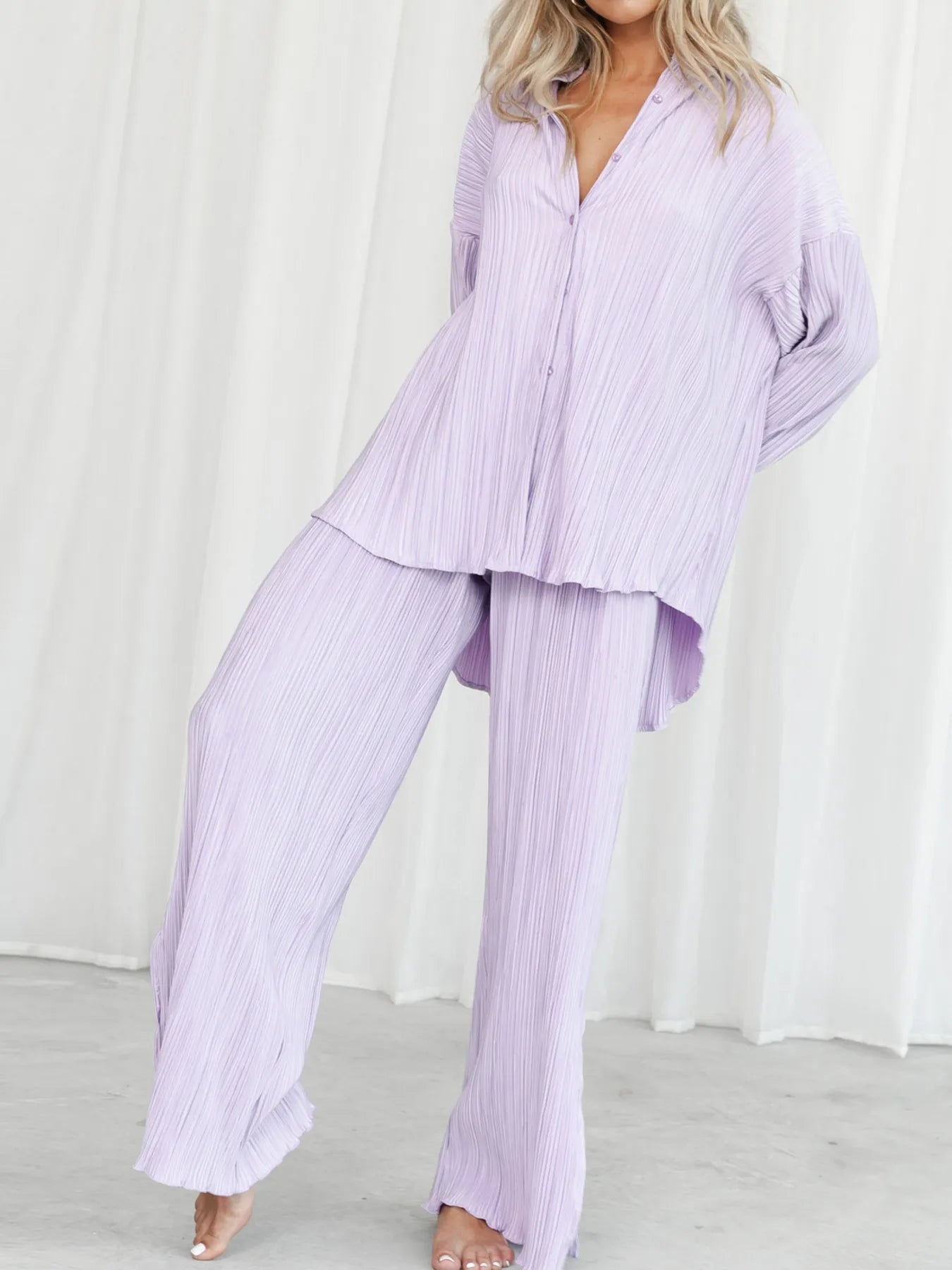 Button Up Long Sleeve Top and Pants Set.