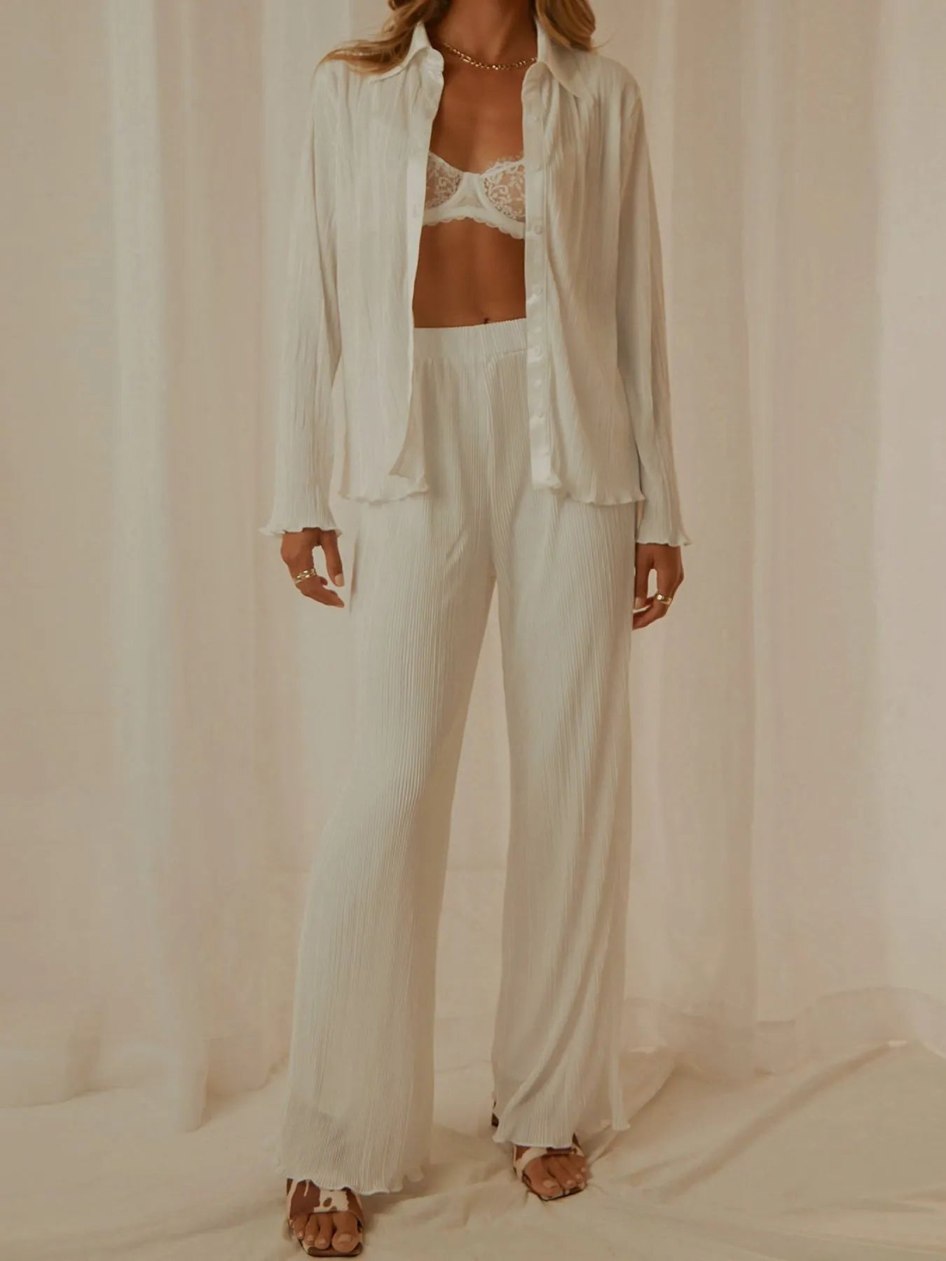 Button Up Long Sleeve Top and Pants Set.