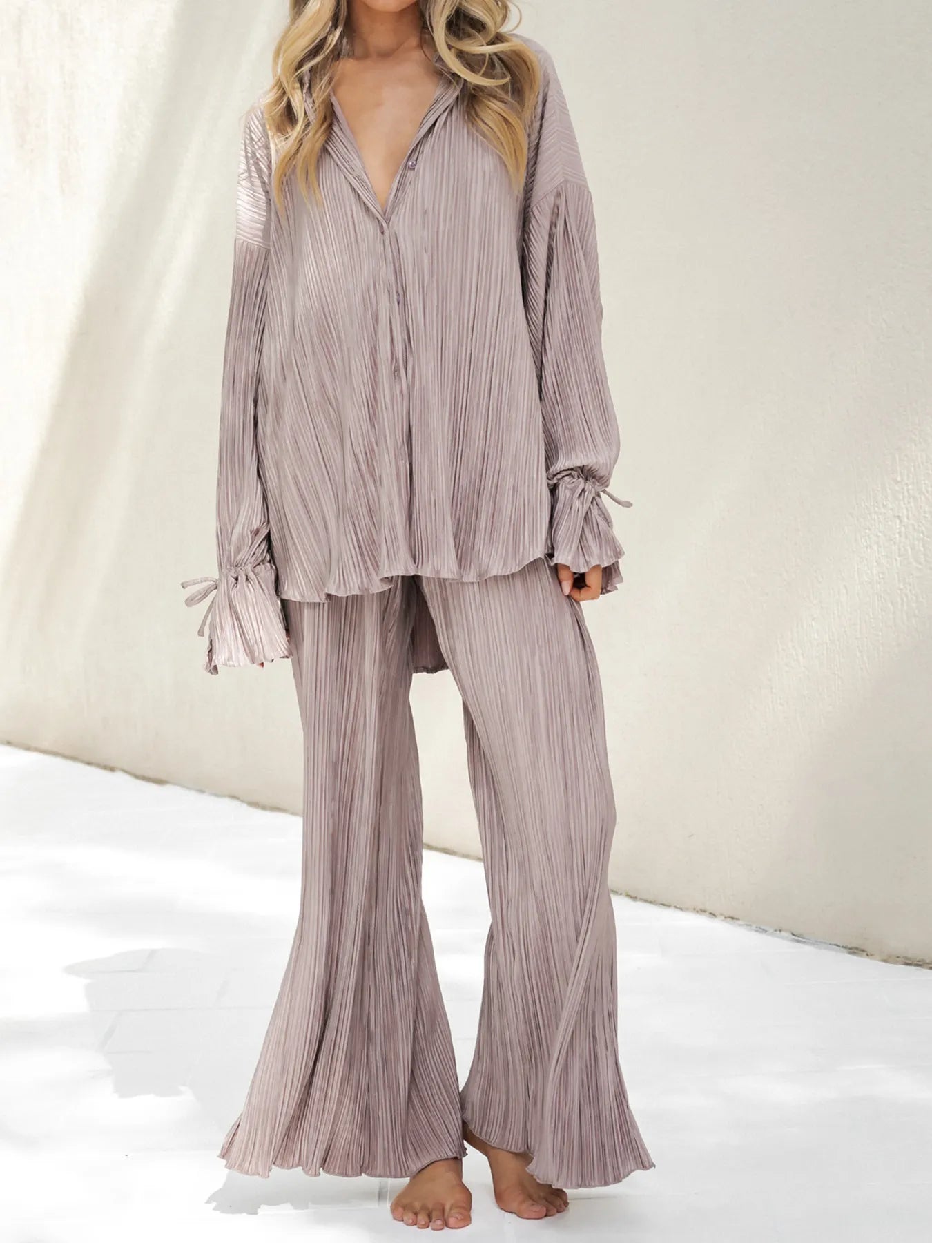 Button Up Long Sleeve Top and Pants Set.