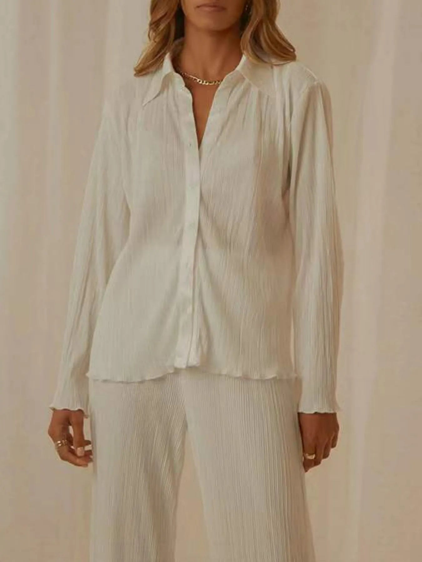 Button Up Long Sleeve Top and Pants Set.