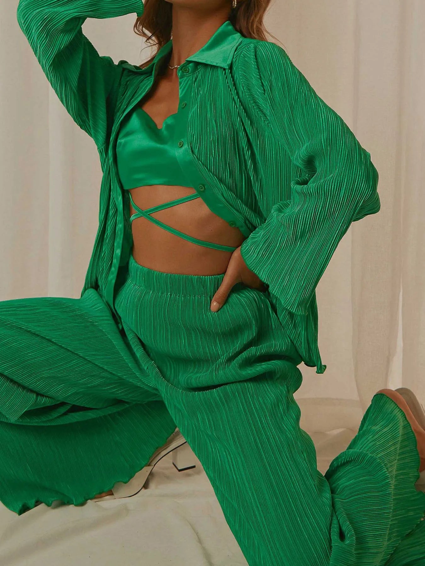 Button Up Long Sleeve Top and Pants Set.