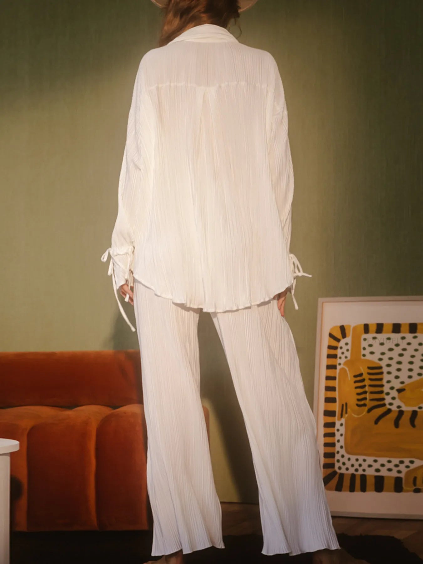 Button Up Long Sleeve Top and Pants Set.