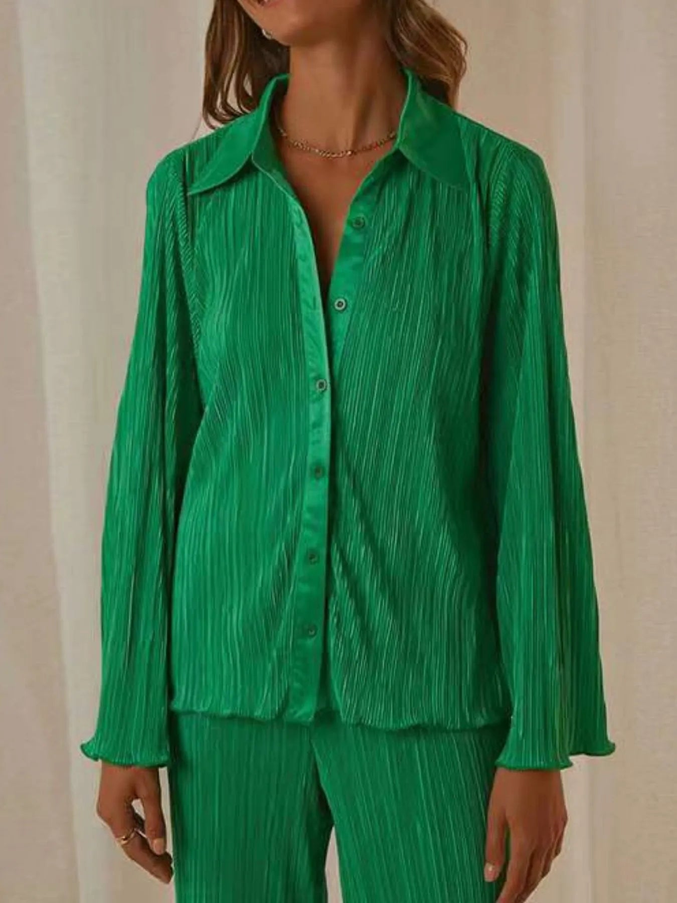Button Up Long Sleeve Top and Pants Set.