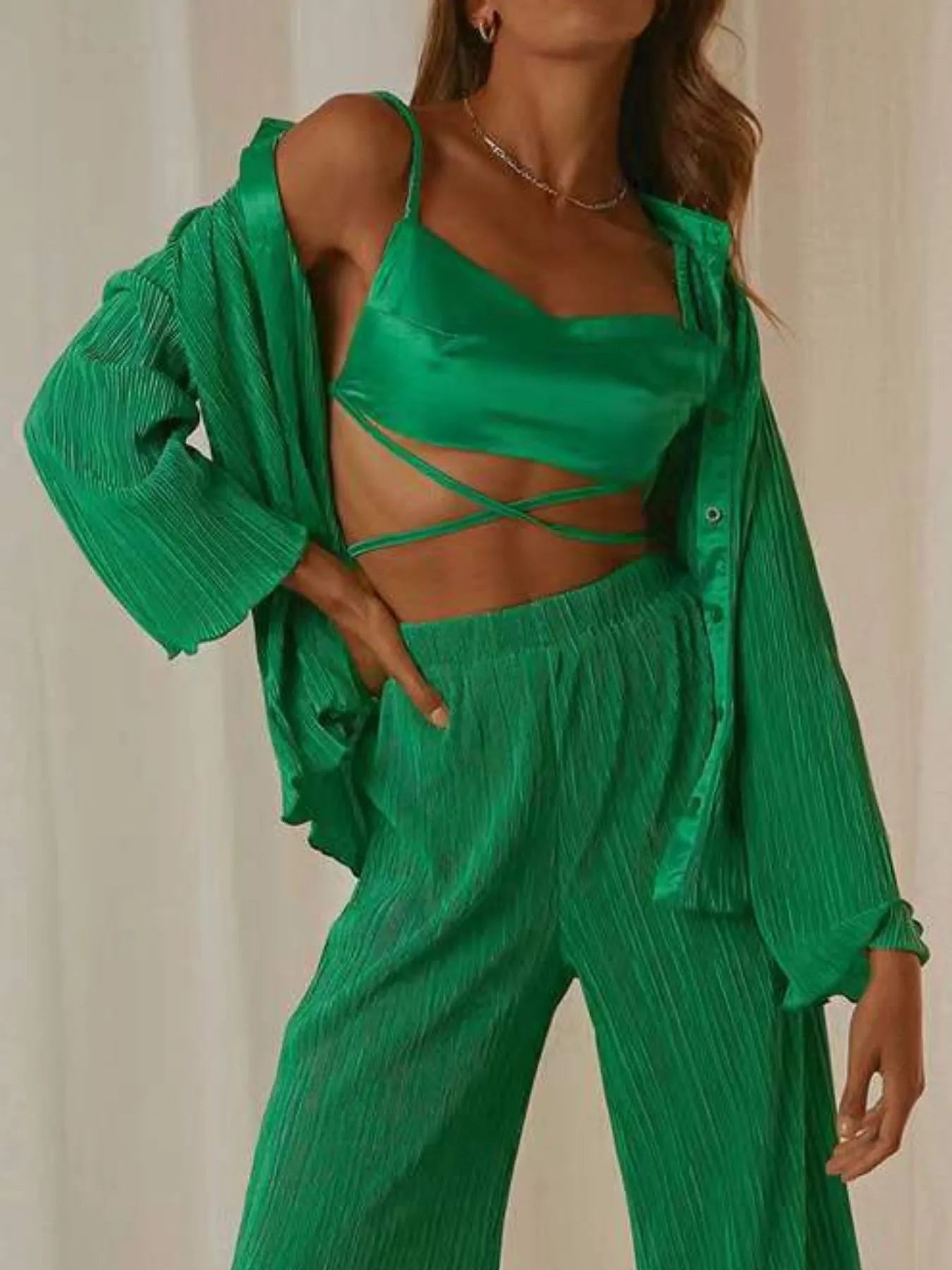 Button Up Long Sleeve Top and Pants Set.
