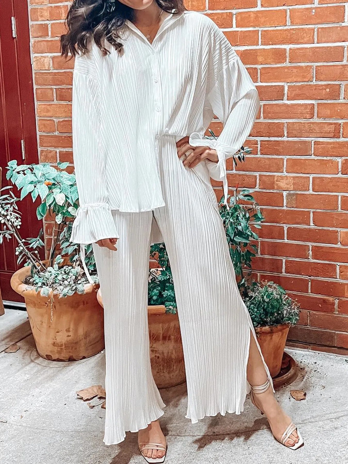 Button Up Long Sleeve Top and Pants Set.