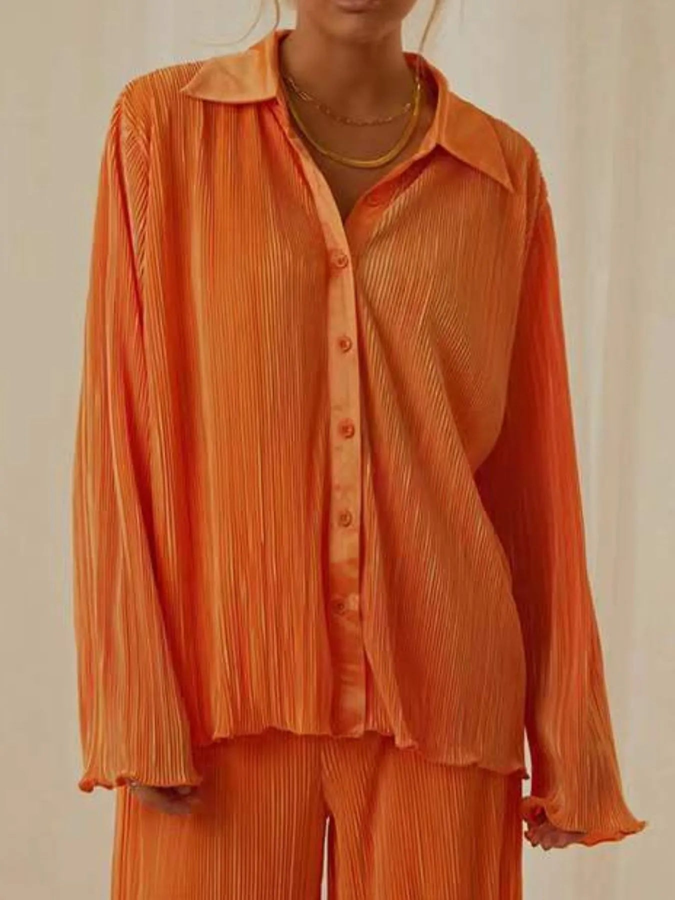 Button Up Long Sleeve Top and Pants Set.
