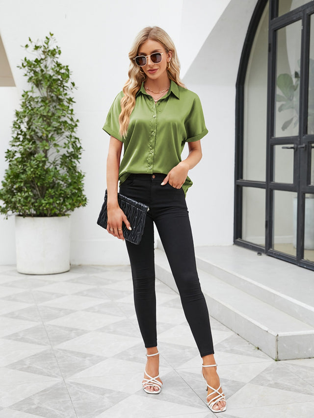 Button up short sleeve shirt.