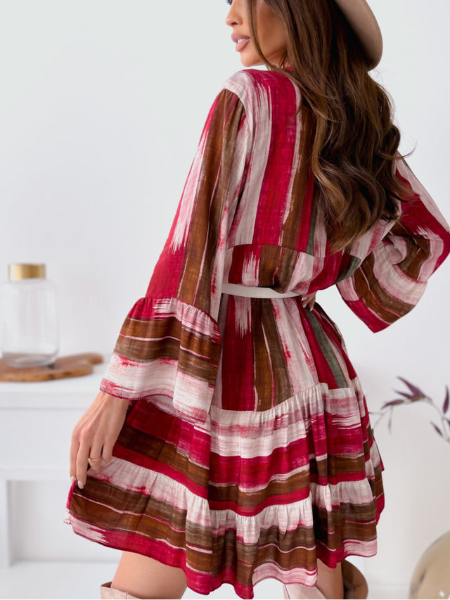 Buttoned Striped Long Sleeve Mini Dress.