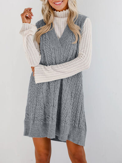 Lovelet Cable Knit V-Neck Mini Sweater Overall Dress.