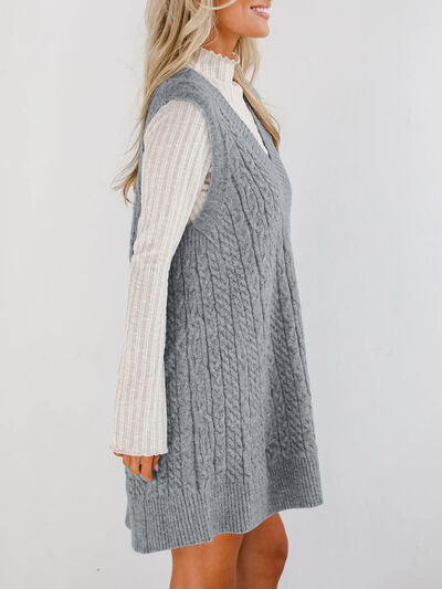 Lovelet Cable Knit V-Neck Mini Sweater Overall Dress.