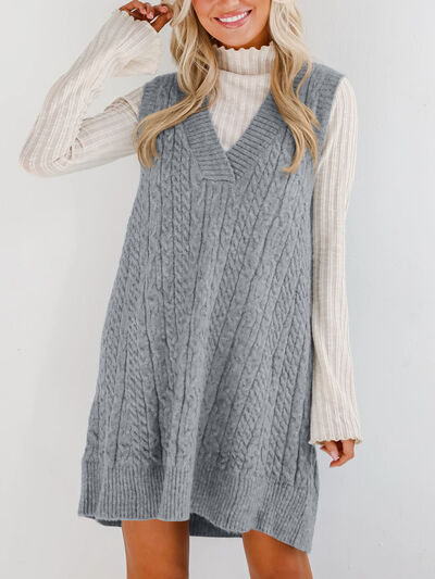 Lovelet Cable Knit V-Neck Mini Sweater Overall Dress.