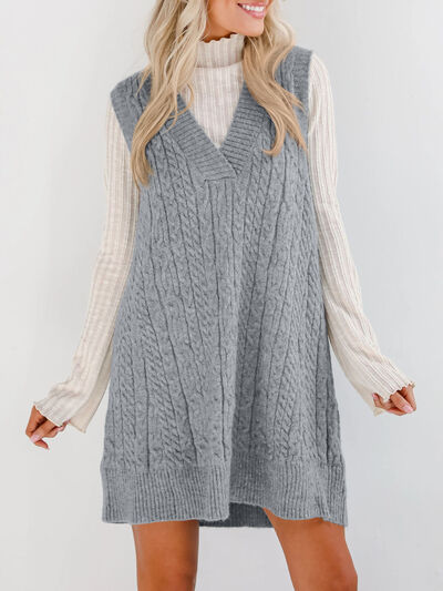 Lovelet Cable Knit V-Neck Mini Sweater Overall Dress.