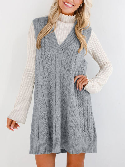 Lovelet Cable Knit V-Neck Mini Sweater Overall Dress.