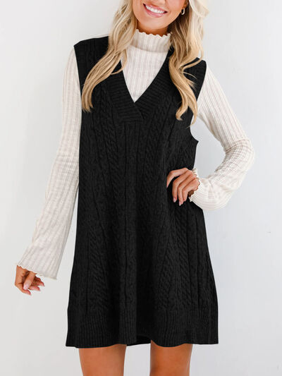 Lovelet Cable Knit V-Neck Mini Sweater Overall Dress.