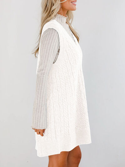 Lovelet Cable Knit V-Neck Mini Sweater Overall Dress.