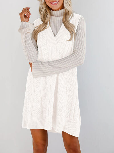 Lovelet Cable Knit V-Neck Mini Sweater Overall Dress.